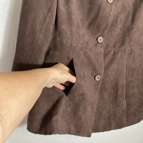 FUDA New York Brown Faux Suede Jacket Blazer Women's Medium Chocolate Academia