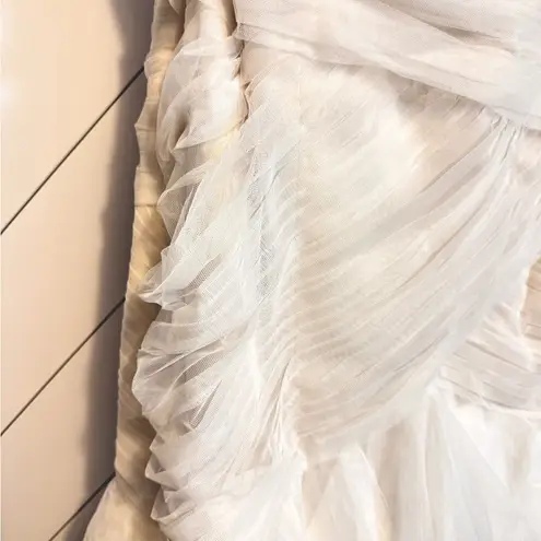 Casablanca Womens 12 Champagne Ivory Tulle Mermaid Ruffle Skirt Wedding Dress White