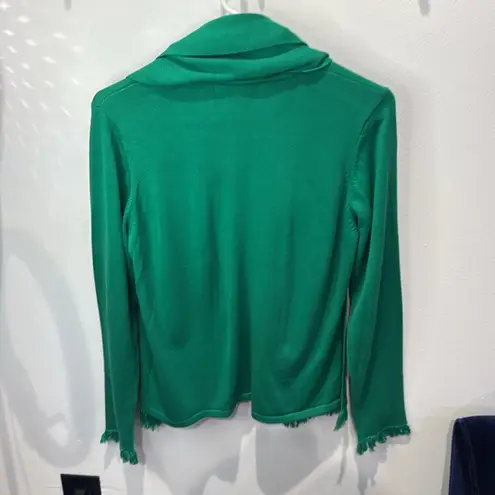 Simply Russel Green Long Sleeve Fringed Sweater Detachable Scarf Women's Large