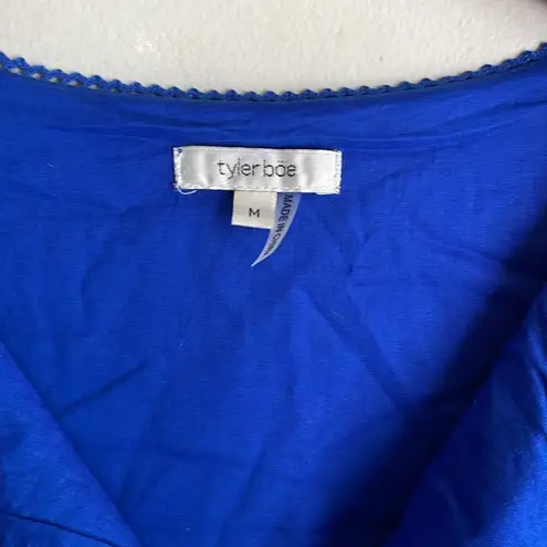 tyler boe Holly Embroidered Skimmer Mini Dress Military Blue Size M