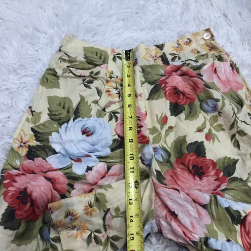 Adrienne Vittadini Linen Floral Shorts Yellow Small Petite