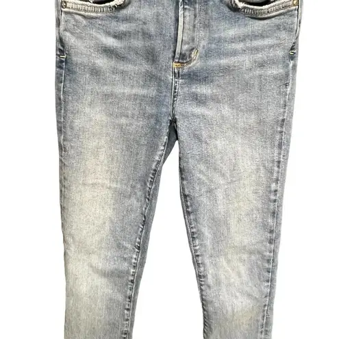 AGOLDE ‎ Sophie Skinny Jeans High Rise Crop Raw Hem Denim Hyper Blue Size 24