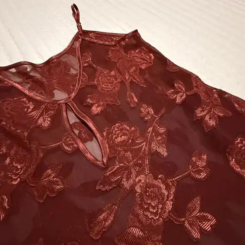 Gilligan O'Mallery Sheer Slip Dress Burnout Nightgown Red Sz S Small