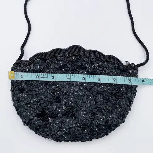Vintage La Regale Ltd Scalloped Black Beaded Sequin Evening Purse Shoulder Bag