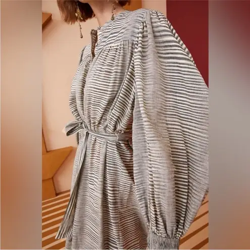 Ulla Johnson  Fiora‎ Cotton Long Sleeve Midi Dress Okapi Stripe Neutral Size 0