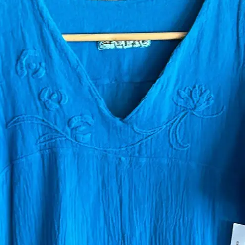 NWT Manta Del Lago Dress Sz Small Blue Pullover Shark Bite Hem Boho