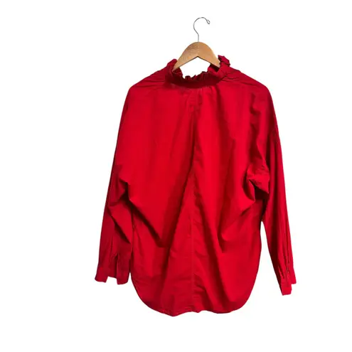 A SHIRT THING Penelope Cabo Poppy Red Ruffle V Neck Cotton Blouse Top L $246 NEW Size L