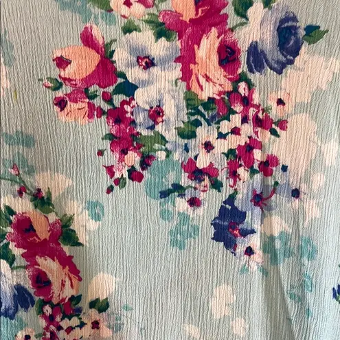 Newbury Kustom Blue and Pink Blouse with Floral Print and Flared Sleeves