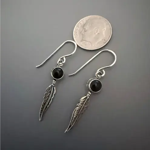 Southwester Onyx Feather 925 Sterling Silver Earrings