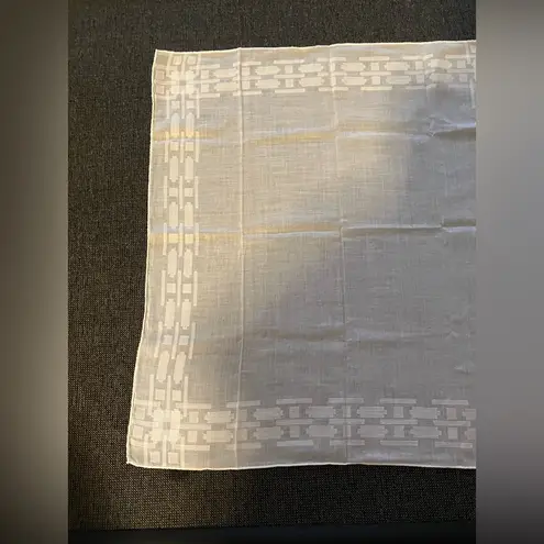 Vintage Hanky Linen Poly Blend W/Woven Details White
