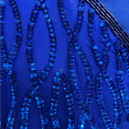 Laurence Kazar Vintage 80s All Over Beaded Sequin Dress in Blue - Size L