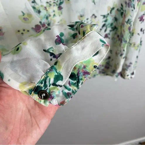 Sweet Rain Floral Chiffon Half Button Down Blouse Size L