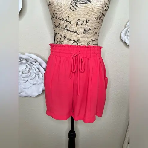 BCBGeneration Bright Coral Elastic Waistband High Waist Shorts Size Medium Pink
