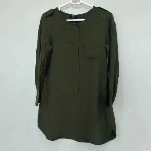 Madewell  Olive Green Long Sleeve Cargo Tunic Shirt Dress