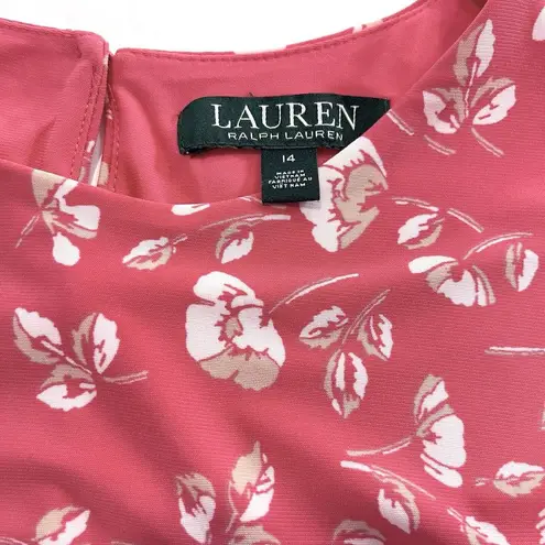 Ralph Lauren  Peach Floral Fit Flare Sleeveless‎ Stretch Midi Dress Size 14