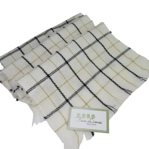 90s Vintage English Village White Plaid Scarf Preppy Retro Cozycore Black