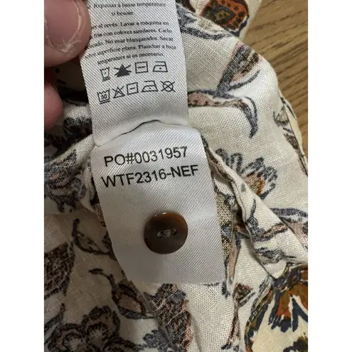 Faherty Portia Linen Blend Top Floral Peasant V Neck Size Small Cottagecore