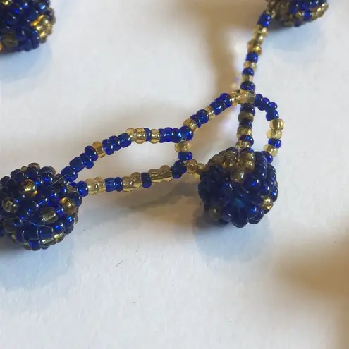 Vintage Blue  & Gold/Yellow Color Seed Bead Beaded Balls Boho Necklace