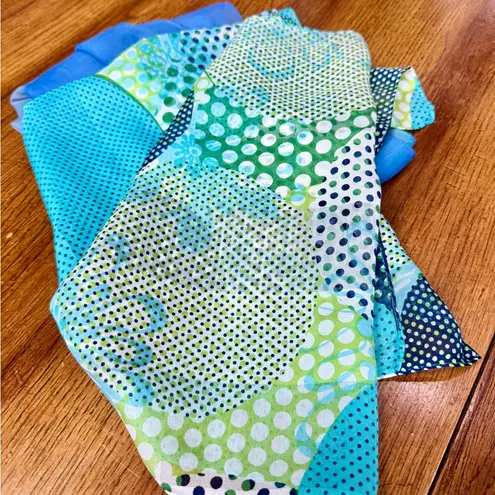 Bundle 2 Scarves, Pier Olivier Paris Blue & Green Polka Dot Mod Scarf Blue Green