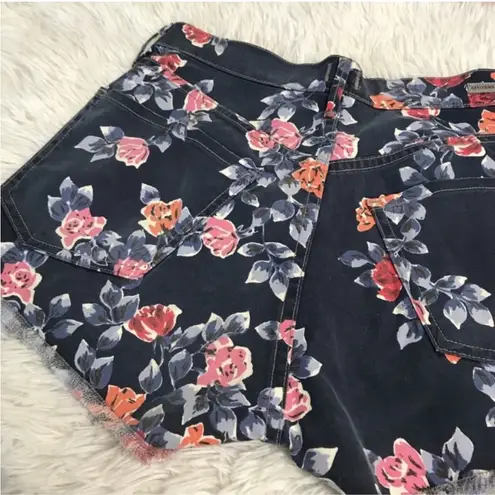 Citizens of Humanity  Chloe Jean Shorts Floral Flower Raw Fray Hem Blue Pink 28