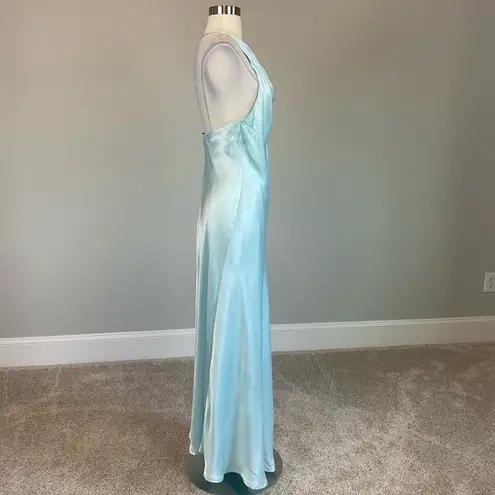 Bardot Satin Backless Slip Dress Evening Gown Blue Size 12 One Shoulder Formal