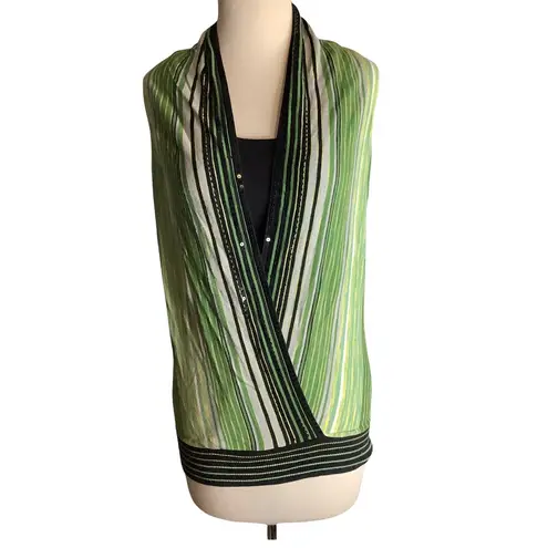 Y2K Boho Chic Striped Green Sequin Vest Top INC International Concepts Size S