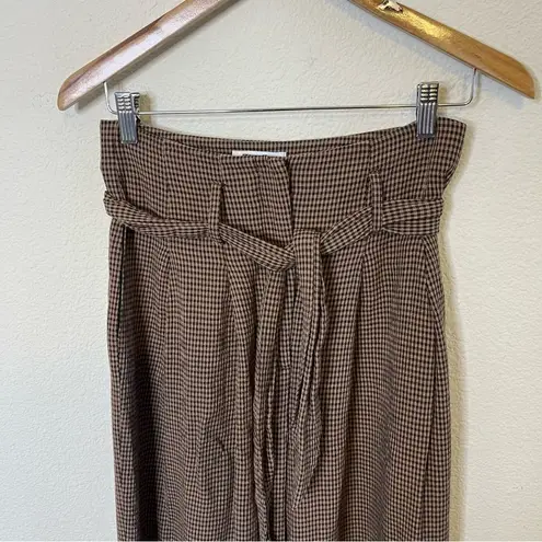 NANUSHKA Nevada Gingham Woven Wide Leg Pants In Brown Tie Waist Womens Size S