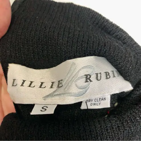 Lillie Rubin Vintage 80s Turtleneck Sweater Houndstooth Black Red Gold Buttons S