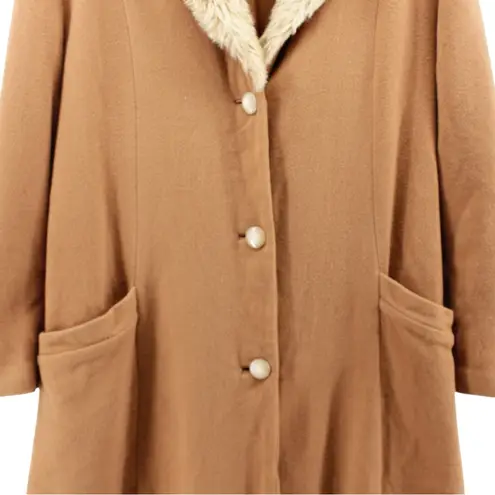 Y2K Farina 2 Penny Lane Faux Fur Trim Trench Coat Old Money Mob Wife M/L Tan Size M