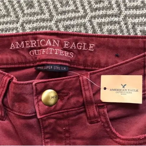 American Eagle New  Burgundy Red Raw Hem Jegging Skinny Jean Size 00 Y2K Denim