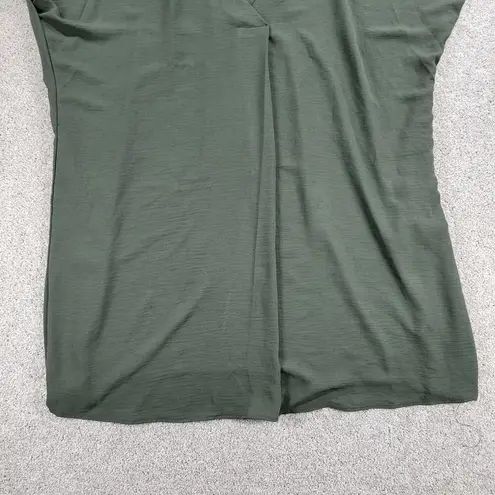 ee:some  Womens Blouse Top 1XL Olive Green V-neck Relaxed Fit Cap Sleeve Stretch