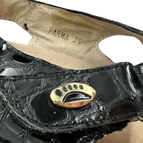 Spring Step Black Patent Leather Mock Croc Embossed Sandals Size 39