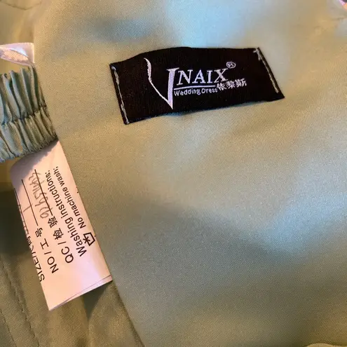 NWOT light green satin strapless pleated formal dress size S prom bridesmaid