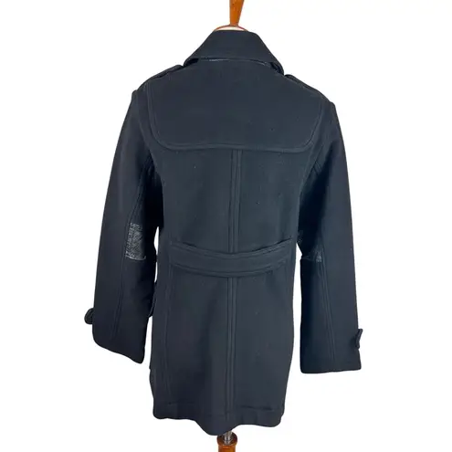 DDCLAB Black Wool Blend Coat Leather Accents Made in Italy Size Small (est)