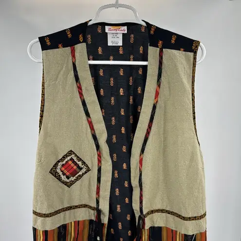 Vintage Women's boho tie front lightweight vest neutral fall 20W plus size Black