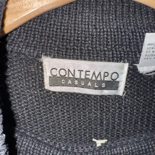 Vtg 80's 90's Y2K Contempo Casuals Black Ivory Harlequin Tunic Sweater Women's M Size M