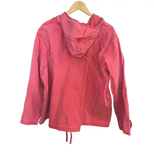 Coldwater Creek Jacket Womens Washed Red Cotton Pullover Denim Hooded Size 3X