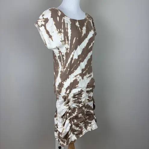 XCVI Wearables Aviana Dress Womens Medium Ruched Brown Tie Dye Mini Short Sleeve
