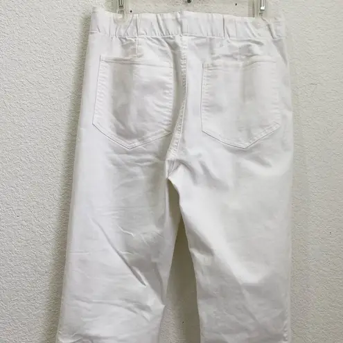 Newbury Kustom White Denim Raw Hem High Rise Wide Leg Flare Pull On Jeans Size L
