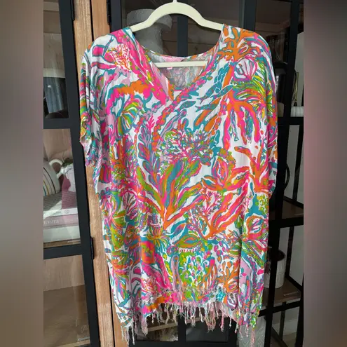 Lilly Pulitzer  Avette coverup Kaftan tunic fringe scuba to cuba print colorful