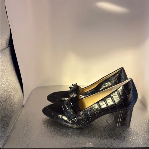 Alex Marie Black Heels with Glossy Finish and Buckle Detail