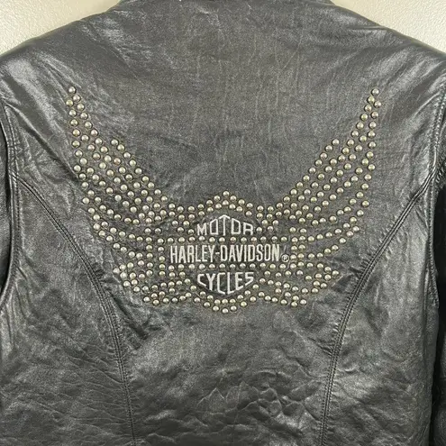 Harley Davidson  Leather Jacket Womens Size Medium Black Wings Studded Biker