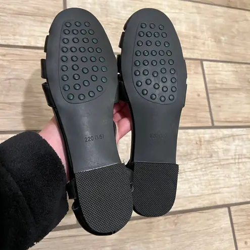 Genuine Leather Sandals gladiator Roman Loafers Flats Slip On Office Shoes Pumps Sling back peep toe ankle strap Black Size 5.5