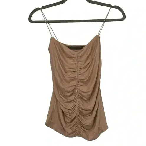 ENZA COSTA RUCHED CAMISOLE TOP SMALL DK NUDE VISCOSE LYCRA STRETCH TANK NWOT Tan