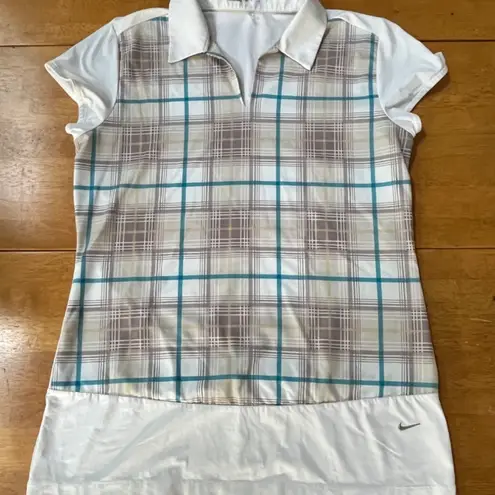 Nike Golf Tour Performance Active Plaid Polo Tennis Shirt Short Sleeve, Size M White Size M