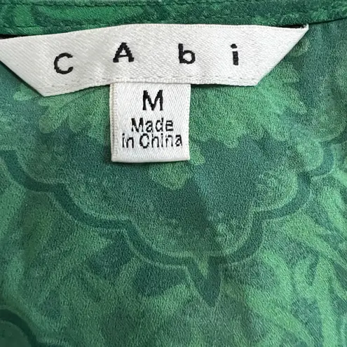 CAbi  Style 597 Green Envy Medallion‎ Yellow Floral Cap Sleeve Blouse Size Medium
