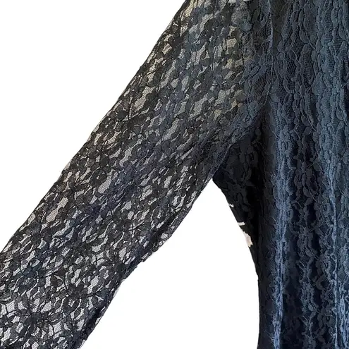 Tango Mango Black Patterned 3/4 Sleeve Lace Back Sheer Sleeves Blouse Size L Size L