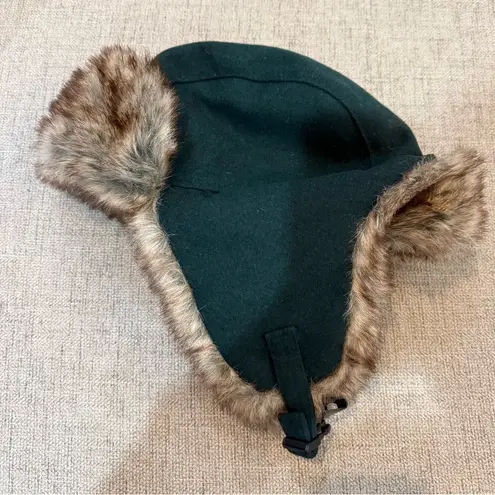 Women’s Green Trapper Hat with Faux Fur Trim