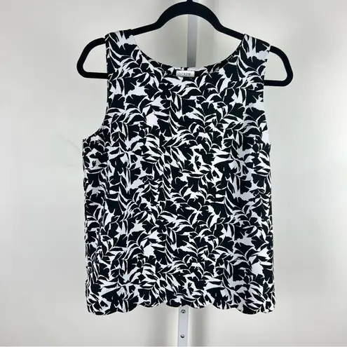 J.Crew Black & White Floral Sleeveless Top Size S Scalloped Hem Overlapped Back Black