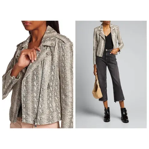L'Agence Snake Embossed Leather Moto Jacket (S)
